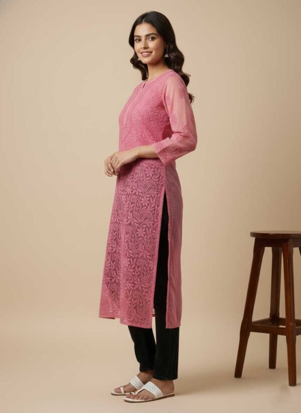 Pink Chikan Kurti