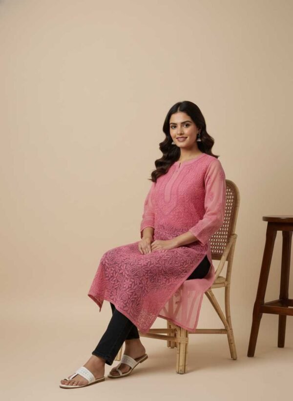 Pink Chikan Kurti