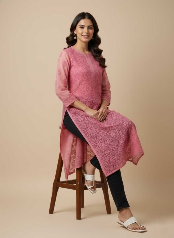Pink Chikan Kurti