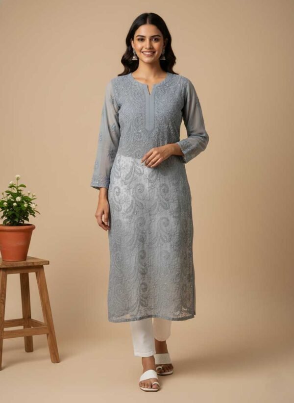 Gray Chikan Kurti