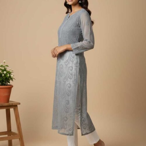 Gray Chikan Kurti