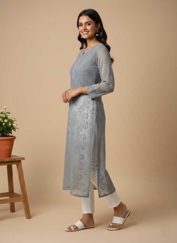 Gray Chikan Kurti