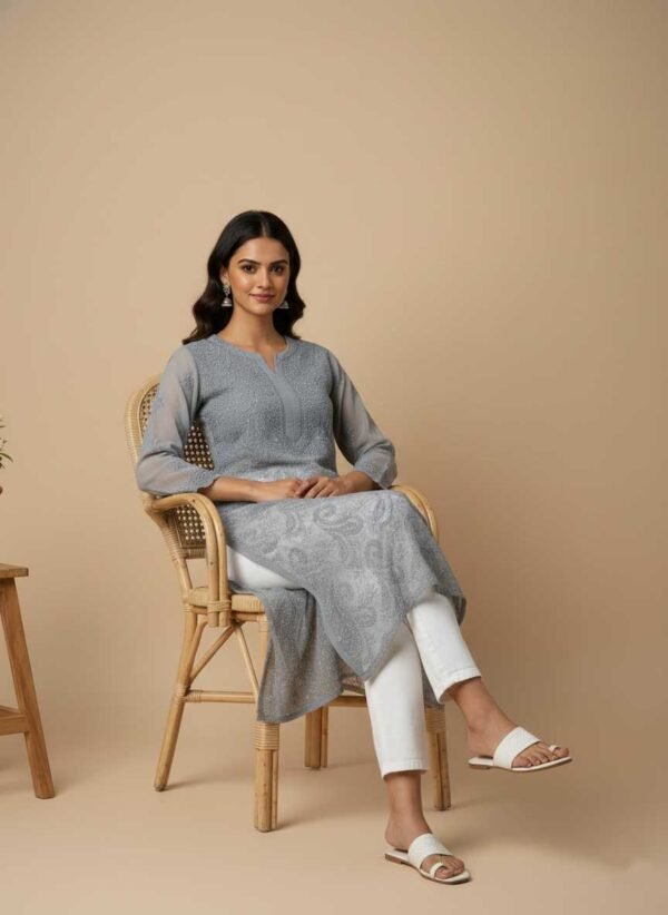 Gray Chikan Kurti