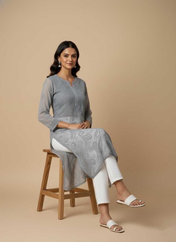Gray Chikan Kurti