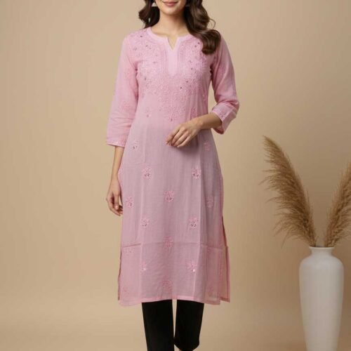 BS002224-1 Pink Chikan Kurti