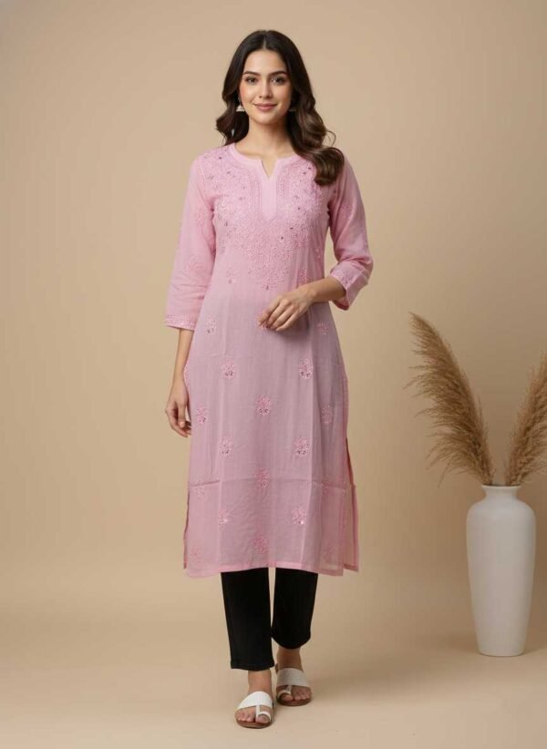 Pink Chikan Kurti