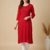 BS002224-10 Bright Red Chikan Kurti