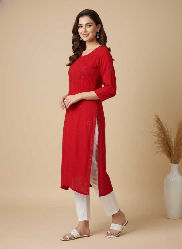 BS002224-10(1) Bright Red Chikan Kurti