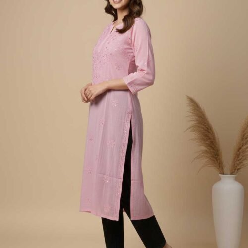 Pink Chikan Kurti