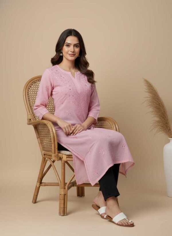 Pink Chikan Kurti