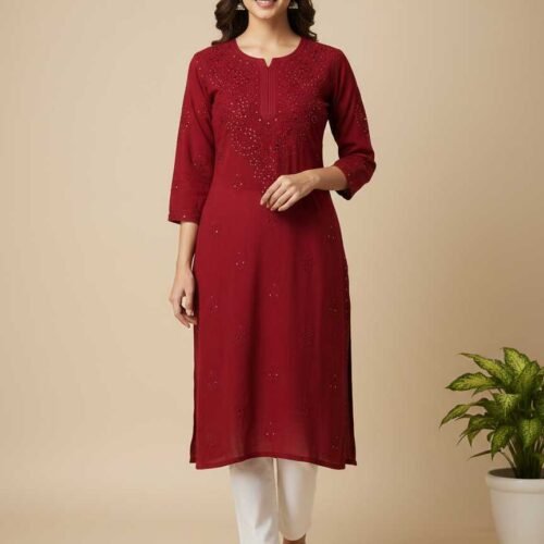 Maroon Chikan Kurti