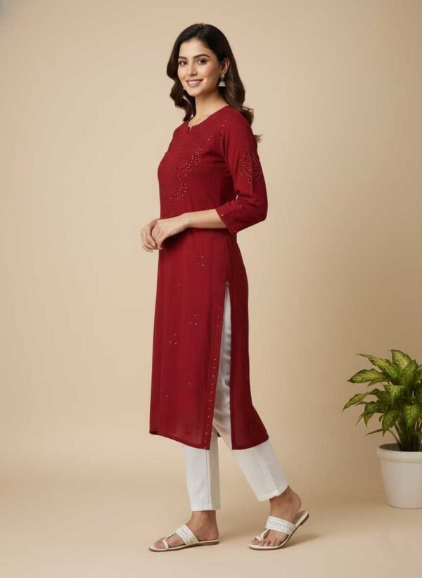 Maroon Chikan Kurti