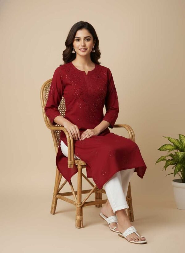 Maroon Chikan Kurti