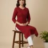 Maroon Chikan Kurti