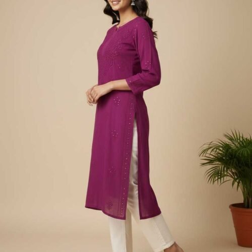 purple chikan kurti