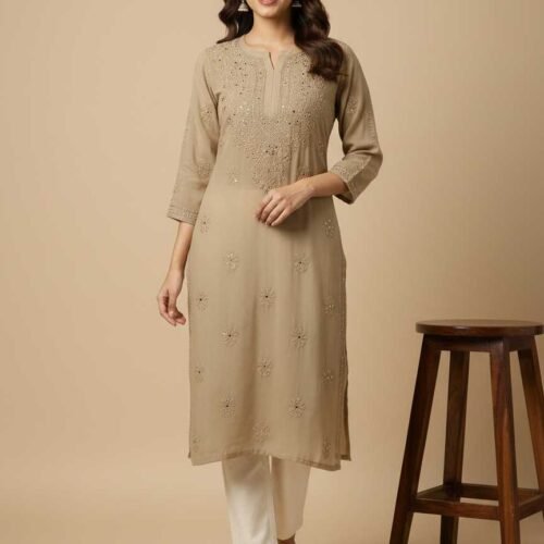 BS002224-5 Beige Chikan Kurti