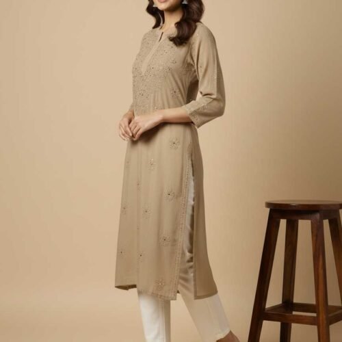 Beige Chikan Kurti
