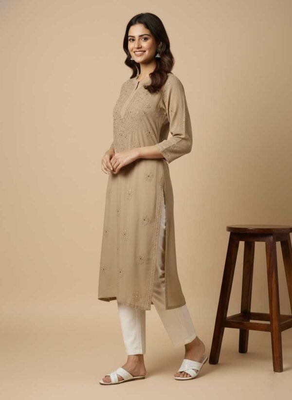 BS002224-5(1) Beige Chikan Kurti
