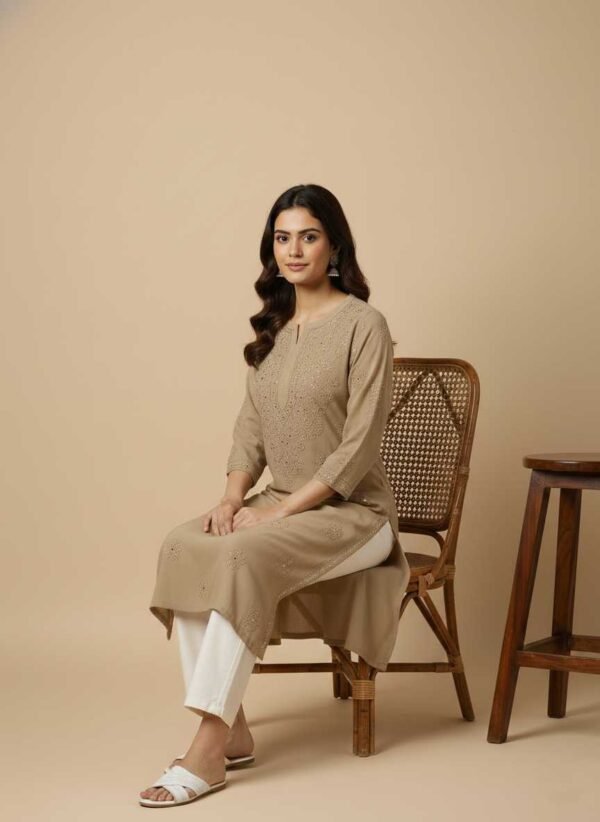 BS002224-5(2) Beige Chikan Kurti