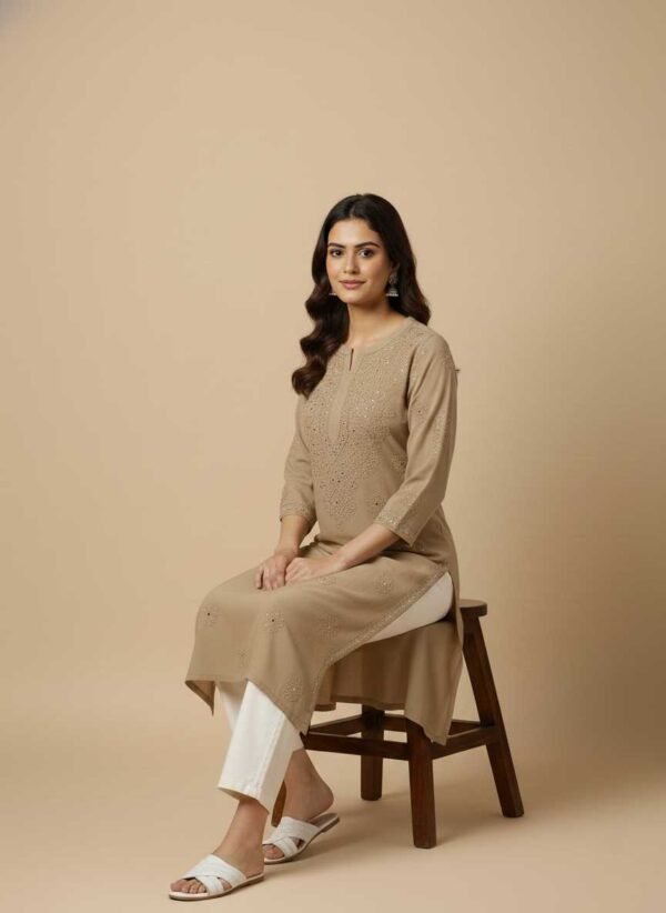BS002224-5(3) Beige Chikan Kurti
