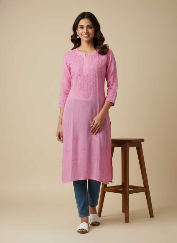 Pink Chikan Kurti
