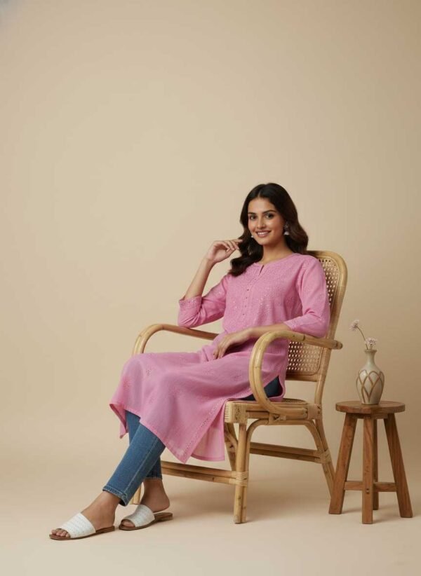Pink Chikan Kurti