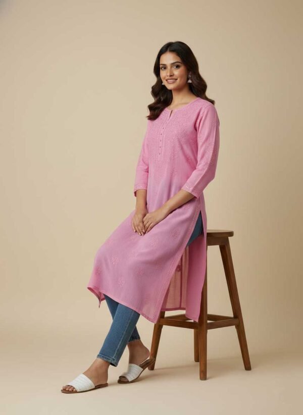 Pink Chikan Kurti