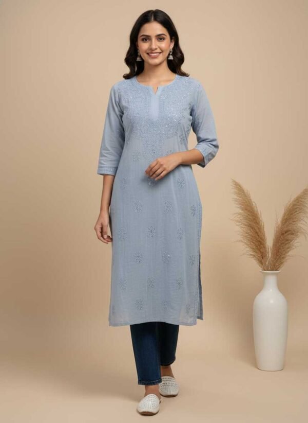 Gray Chikan Kurti