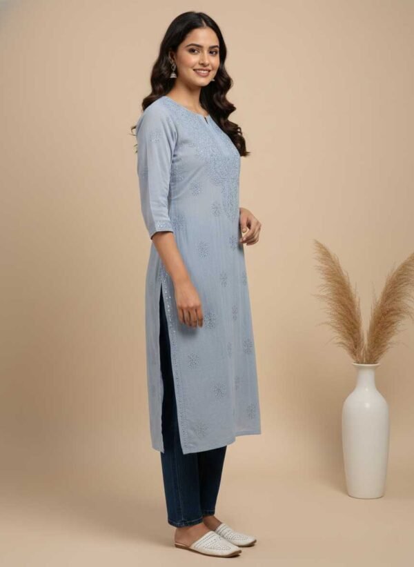 Gray Chikan Kurti