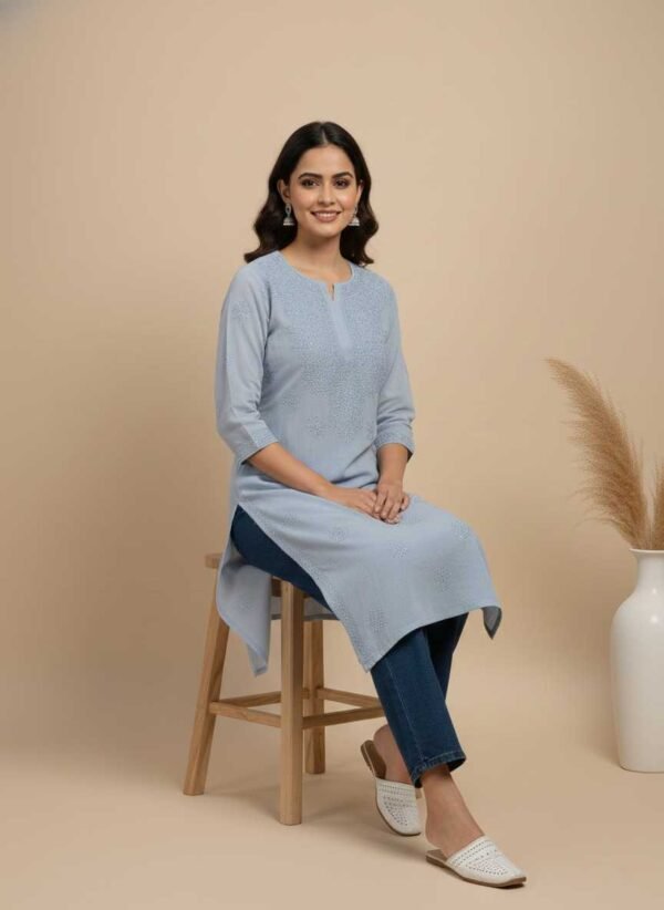 Gray Chikan Kurti