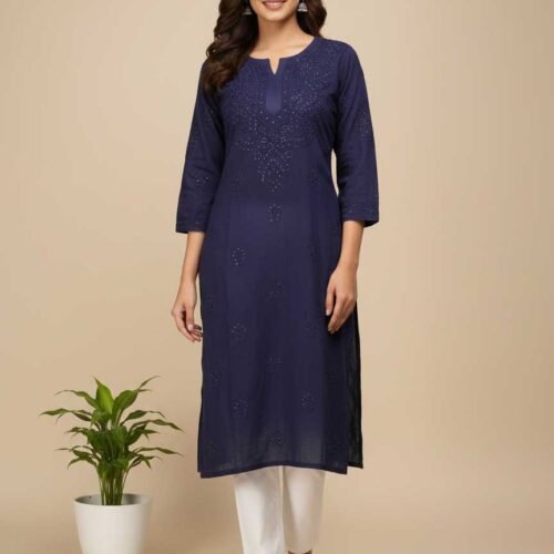BS002224-9 Navy Blue Chikan Kurti