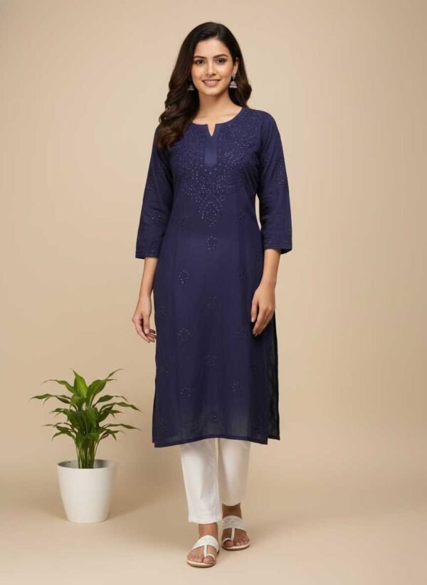 Navy Blue Chikan Kurti