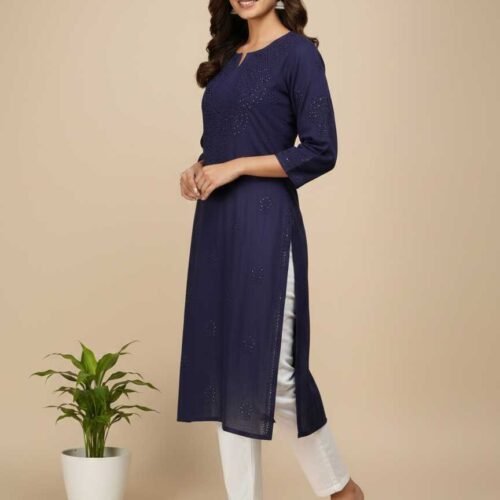 Navy Blue Chikan Kurti