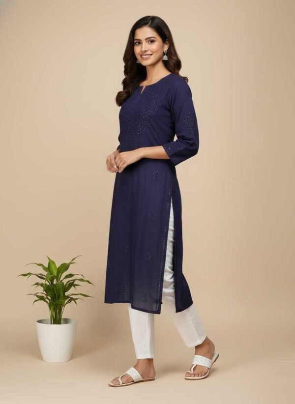 Navy Blue Chikan Kurti