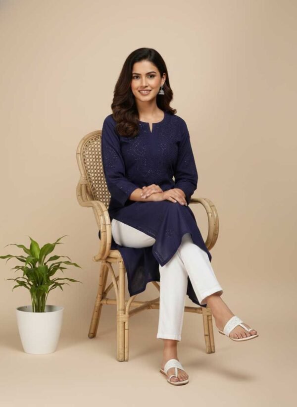 Navy Blue Chikan Kurti