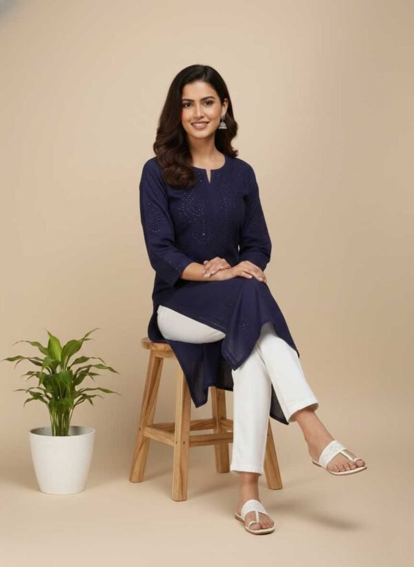 Navy Blue Chikan Kurti