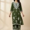 Mehandi Green Chikan Stitched Suit