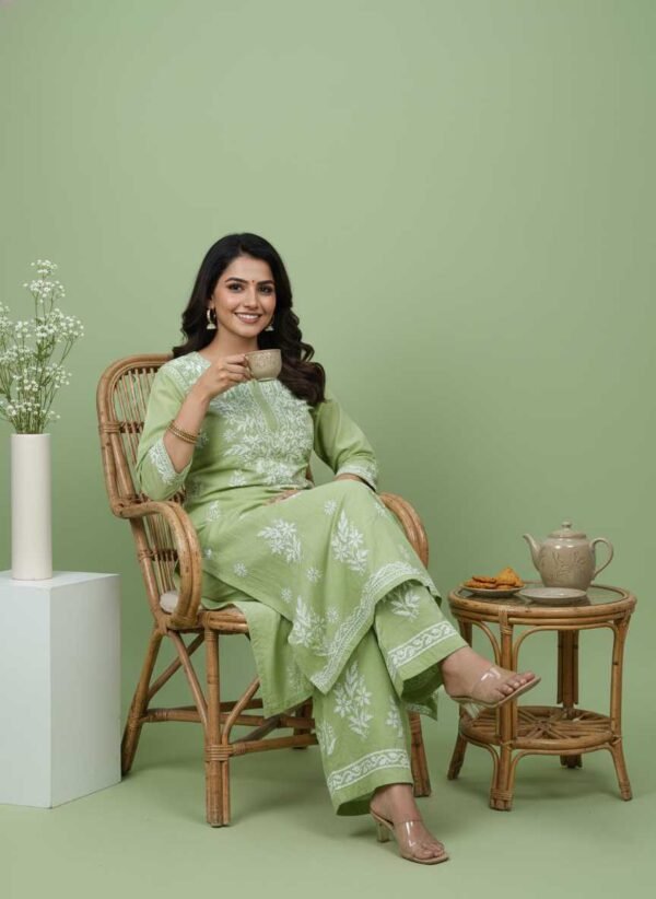 Mint Green Chikan Stitched Suit