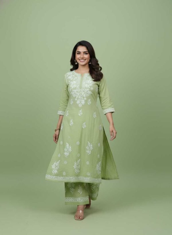 Mint Green Chikan Stitched Suit