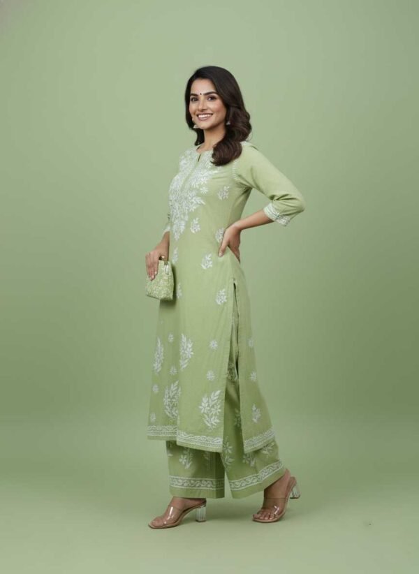Mint Green Chikan Stitched Suit