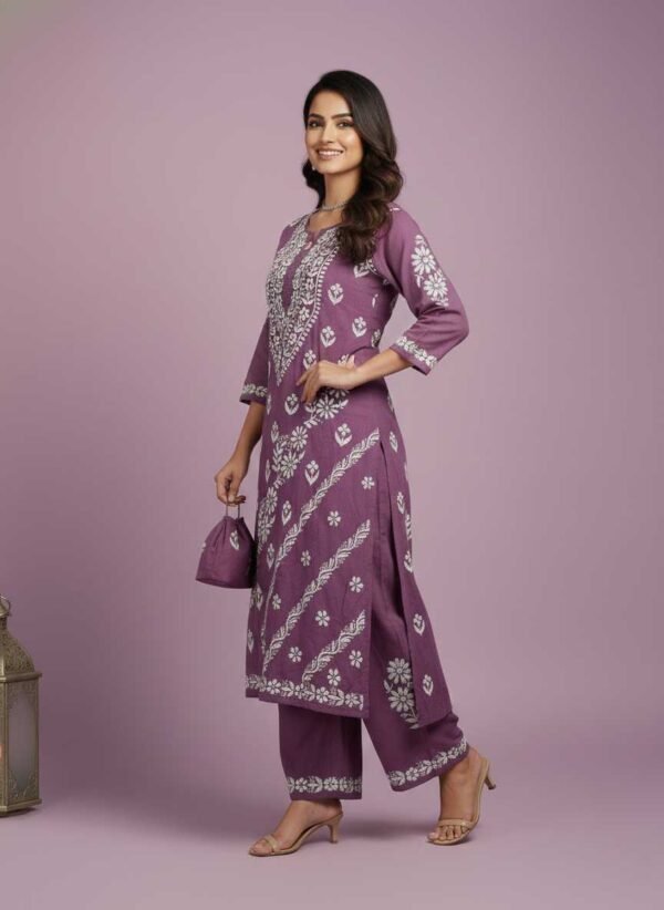 Mauve Chikan Stitched Suit