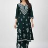 Bottle Green Chikan Stitched Suit