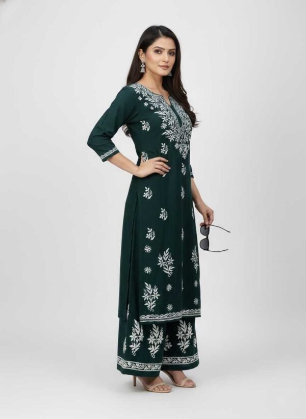 Bottle Green Chikan Stitched Suit