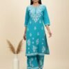 Aqua Blue Chikan Stitched Suit