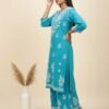 Aqua Blue Chikan Stitched Suit