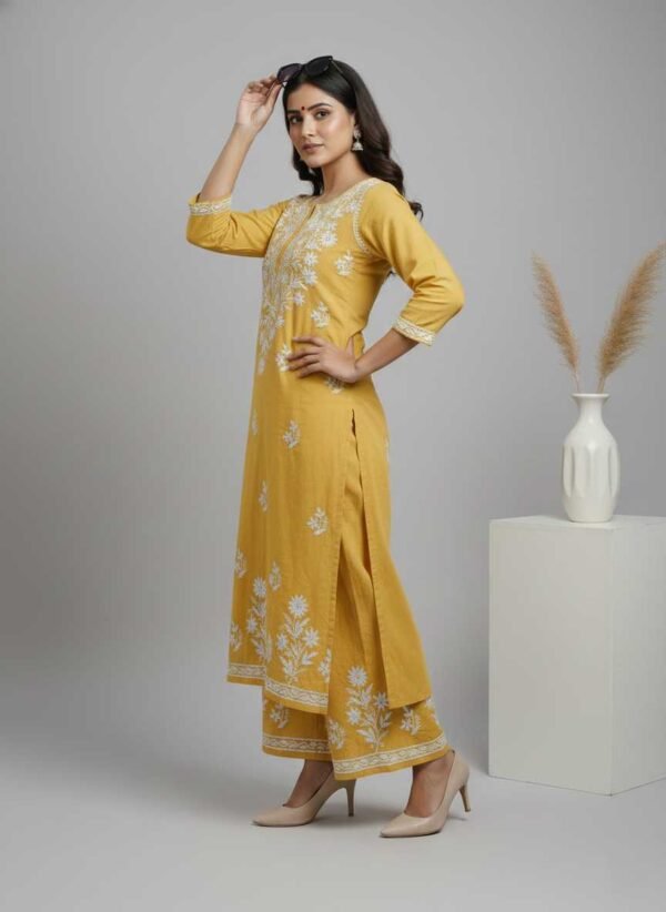 Yellow Chikan Stitched Suit