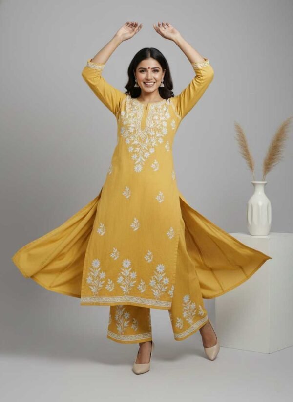 Yellow Chikan Stitched Suit