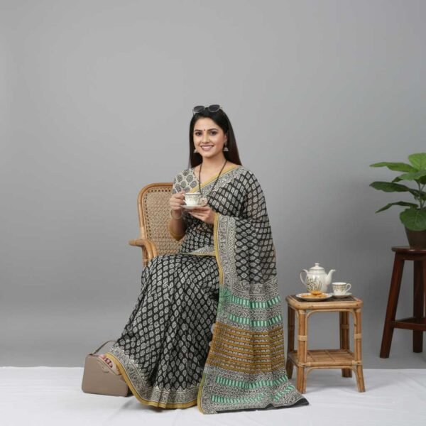 BS002380-2(1) Black Mul Cotton Saree