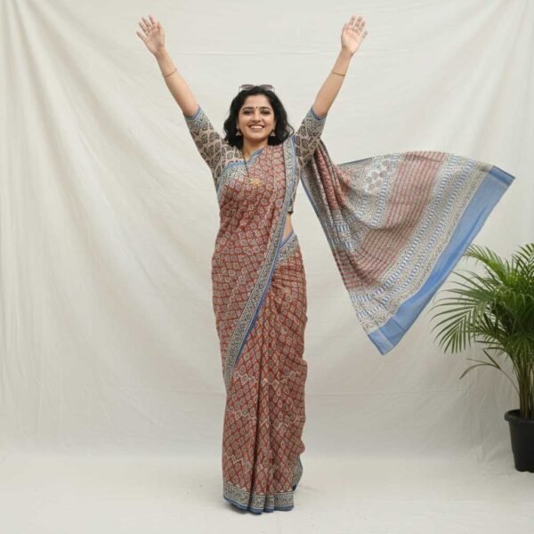 BS002380-3(2) Reddish Brown Mul Cotton Saree