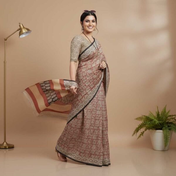 BS002380-5(2) Terracotta Bagru Print Cotton Saree
